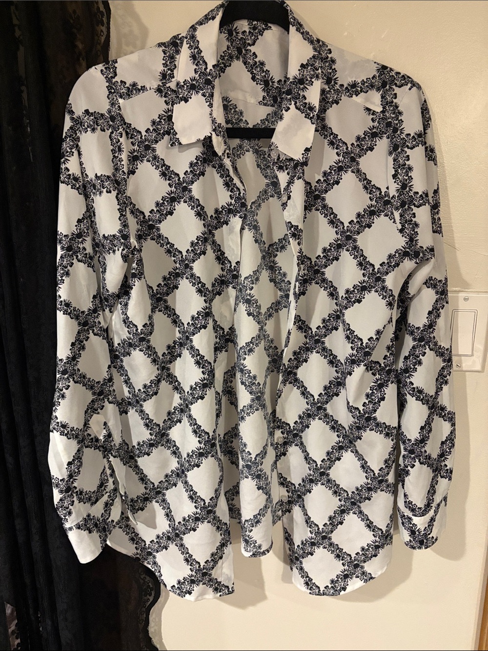 Karl Lagerfeld White Shirt with Black Floral Lattice Print